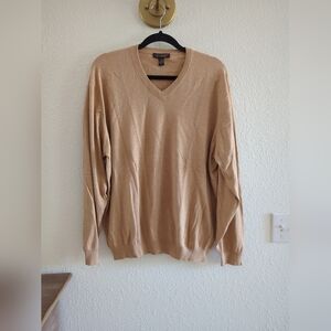 J Hilburn Sweater Men’s XL Camel Cashmere Cotton V Neck Lightweight